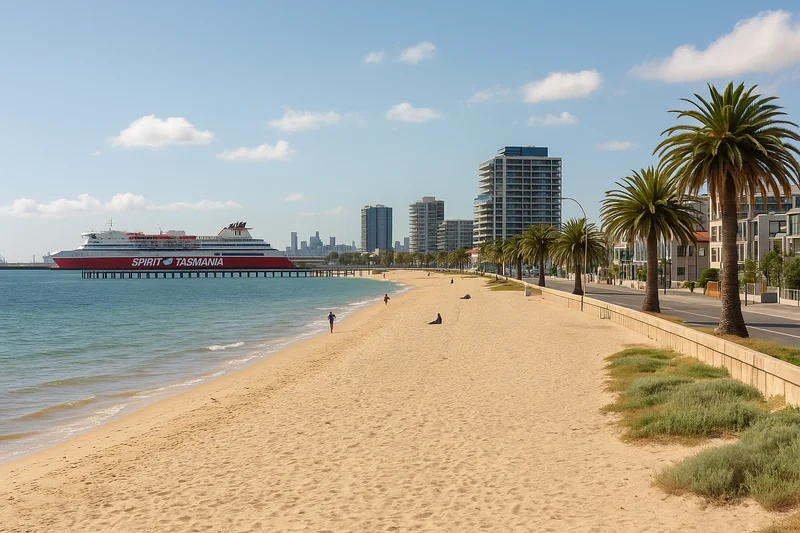 Dog walking on Port Melbourne foreshore